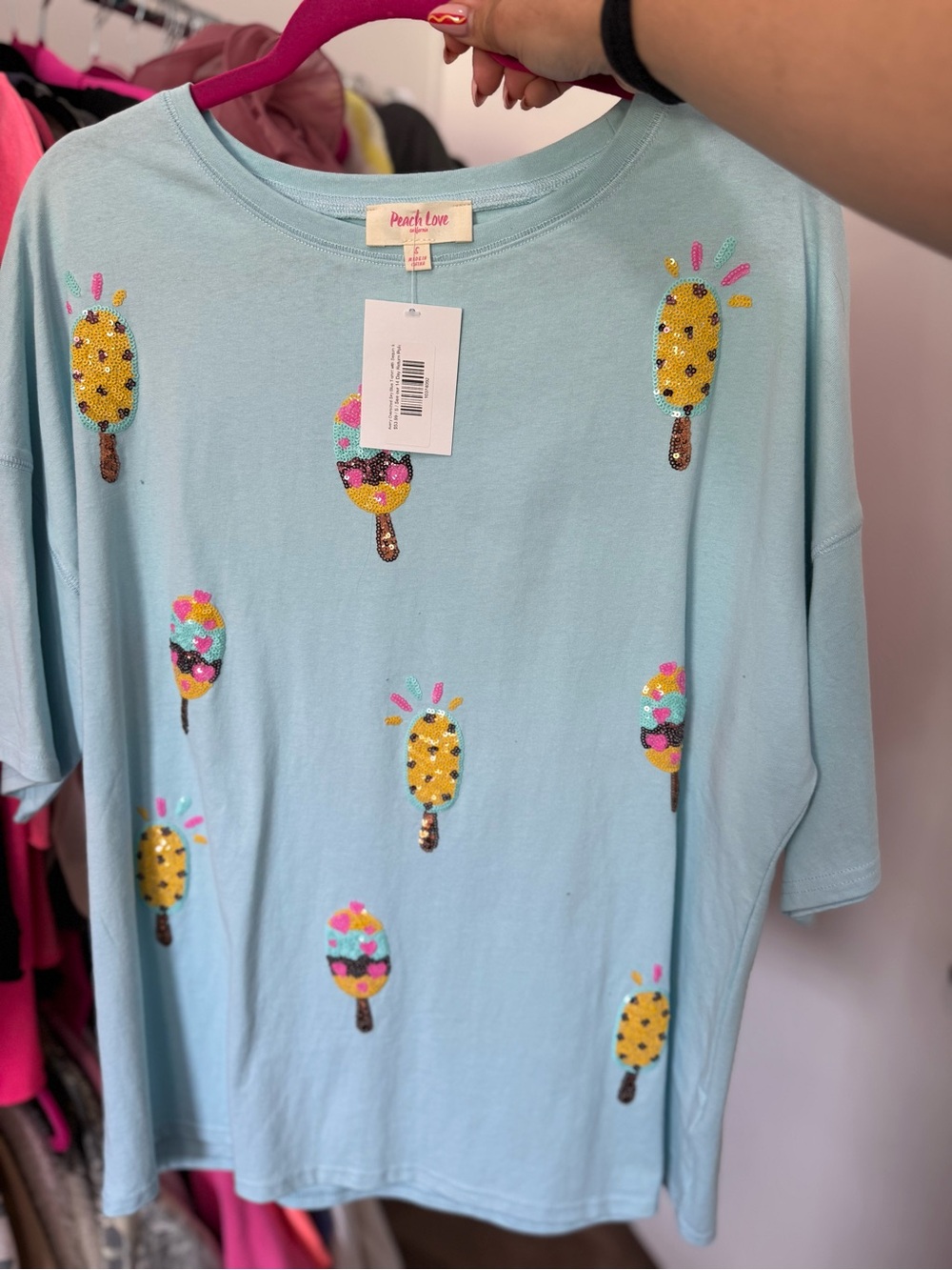 Peach Love California Light Blue Sequin Ice Pop Tee